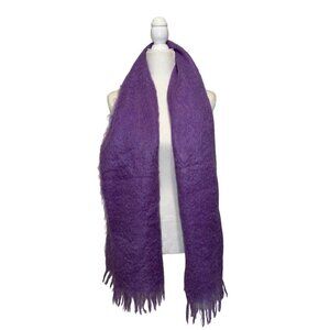 Vintage Glentana Purple Mohair Wool Scarf With Fringe